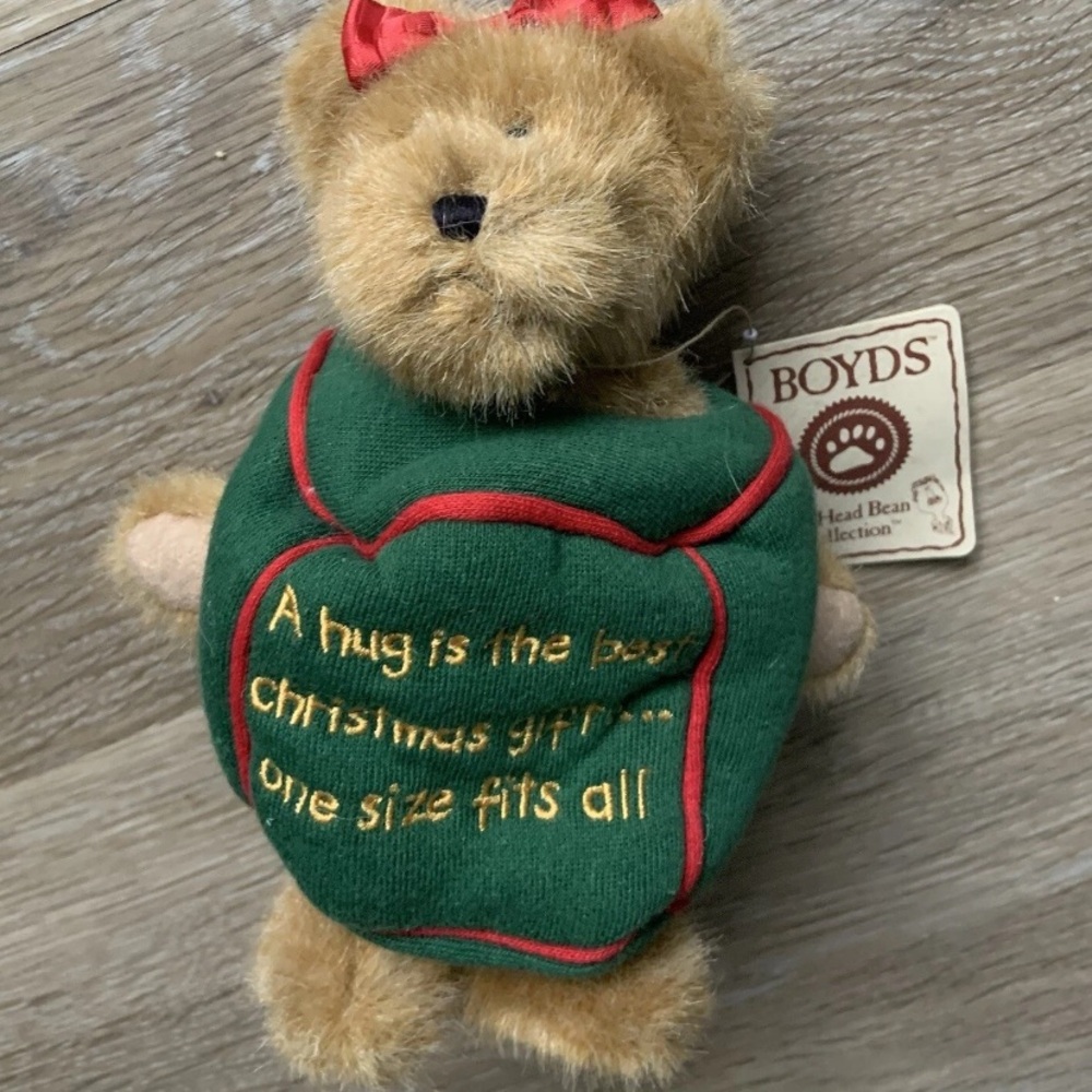 Boyds Bears Plush Huggies Christmas Bear Wearing A Green Christmas Package